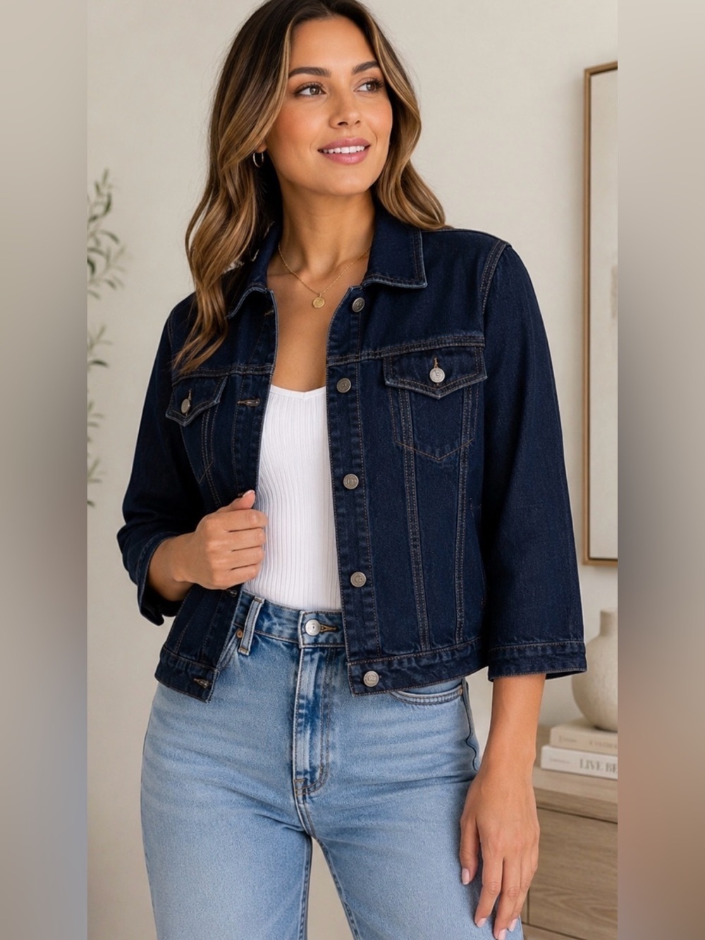 Ricky Jeans Dark Wash Denim Trucker Jacket Small | Y2K Minimalist